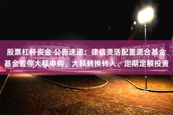股票杠杆资金 公告速递：建信灵活配置混合基金基金暂停大额申购、大额转换转入、定期定额投资
